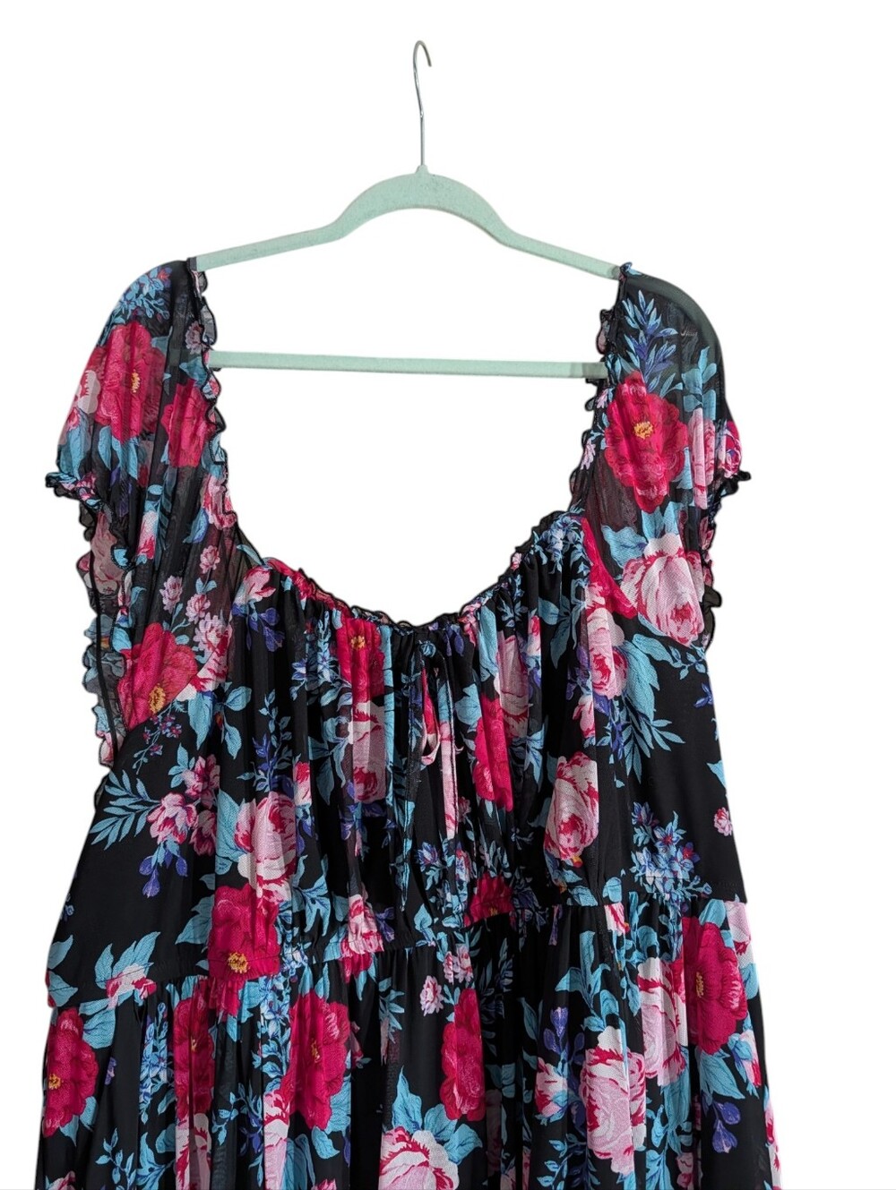 Torrid Size 4 Black Floral Mesh Babydoll Dress Pockets Cottagecore Plus Size - Picture 3 of 9